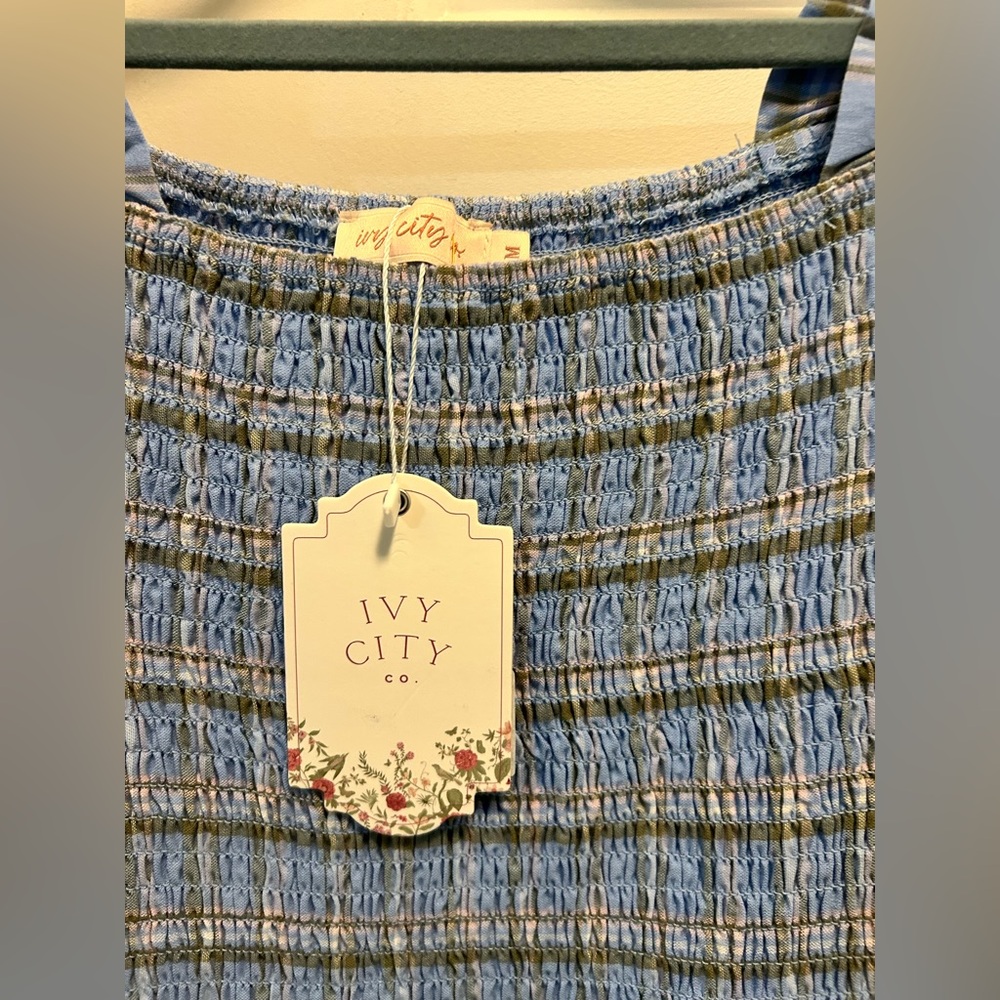 Ivy City Co. light blue Madeline plaid dress. - Picture 2 of 5